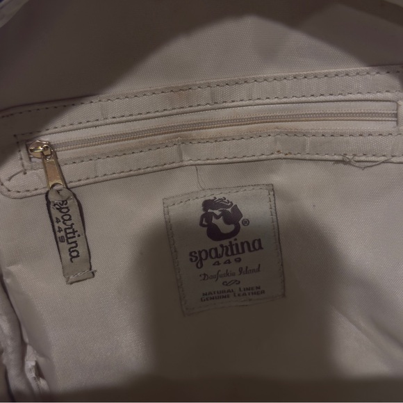 Spartina 449 Chloe Backpack Blue Daufuskie Island Natural Linen Leather Bag - Picture 9 of 10